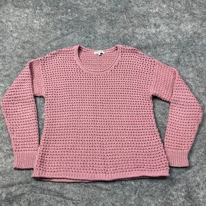Madewell Sweater Womens Medium Pink Open Knit Pullover Cotton Blend Beachy